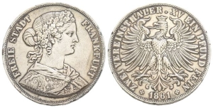 German States. Free Imperial City of Frankfurt AR 2 Vereinsthaler.