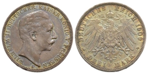 German States. Prussia (Kingdom), Wilhelm II AR 3 Mark.