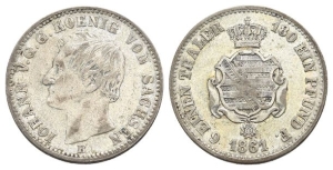 German States. Saxony (Kingdom), Johann I AR 1/6 Vereinsthaler.