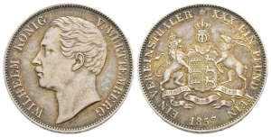 German States. Württemberg (Kingdom), Wilhelm I AR Vereinsthaler.