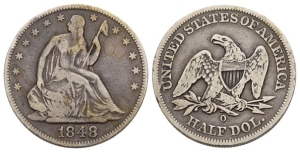 United States of America AR Seated Liberty Half Dollar or 50 Cents.