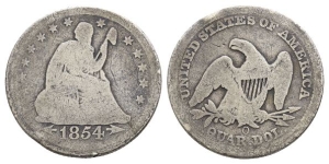 United States of America AR Seated Liberty Quarter Dollar or 25 Cents.