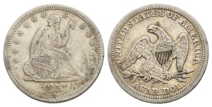 United States of America AR Seated Liberty Quarter Dollar or 25 Cents.