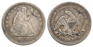 United States of America AR Seated Liberty Quarter Dollar or 25 Cents.