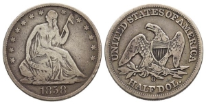 United States of America AR Seated Liberty Half Dollar or 50 Cents.