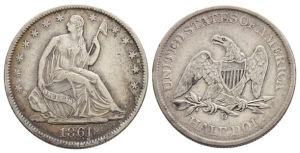 United States of America AR Seated Liberty Half Dollar or 50 Cents.
