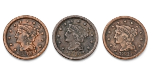 United States of America. Group of Three [3] AE Braided Hair Cents.