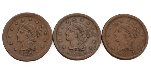 United States of America. Group of Three [3] AE Braided Hair Cents.