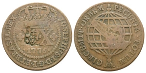 Brazil. José I AE 40 Reis Countermarked on 20 Reis.