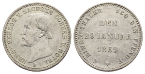 German States. Duchy of Saxe-Coburg and Gotha, Ernst II AR 1/6 Thaler.