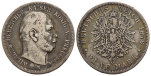 German States. Prussia (Kingdom), Wilhelm I AR 5 Mark.