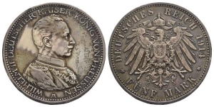 German States. Prussia (Kingdom), Wilhelm II AR 5 Mark.