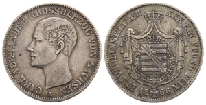 German States. Grand Duchy of Saxe-Weimar-Eisenach, Karl Alexander AR Vereinsthaler.