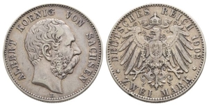 German States. Saxony (Kingdom), Albrecht I AR 2 Mark.