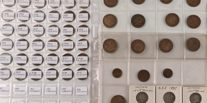 Group of One Hundred and Four [104] Mainly Great Britain Coins in Four Album Leaves.