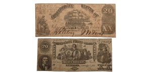 Confederate States of America. Group of Two [2] Twenty Dollars T18 & T20.