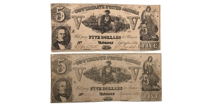 Confederate States of America. Group of Two [2] Five Dollars T37.