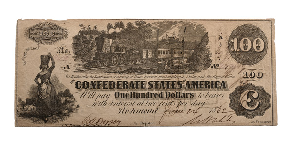 Confederate States of America, One Hundred Dollars T39.