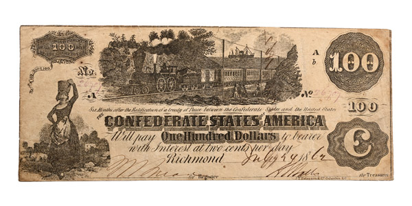 Confederate States of America, One Hundred Dollars T39.