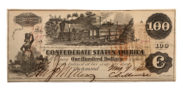 Confederate States of America, One Hundred Dollars T39.