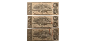 Confederate States of America. Group of Three [3] Ten Dollars T59.