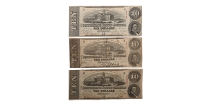 Confederate States of America. Group of Three [3] Ten Dollars T59.