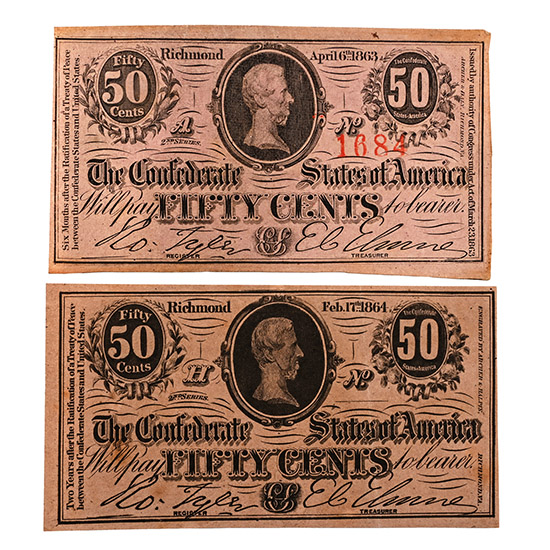 Confederate States of America. Group of Two [2] Fifty Cents T63 & T72.
