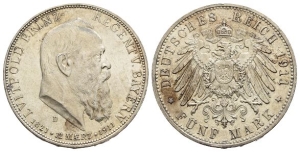 German States. Bavaria (Kingdom), Luitpold AR 5 Mark.