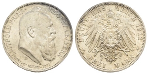 German States. Bavaria (Kingdom), Luitpold AR 3 Mark.