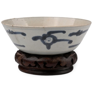 Chinese Blue and White Glazed Bowl with Stand