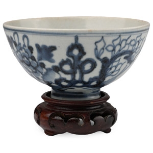 Chinese Blue and White Glazed Bowl with Stand