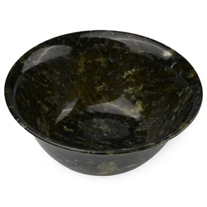 Chinese Carved Mottled Green Stone Bowl