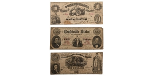 Confederate States of America. Group of Three [3] Ten Dollars T10, T26 and T30.
