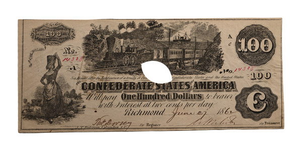 Confederate States of America, One Hundred Dollars T39.