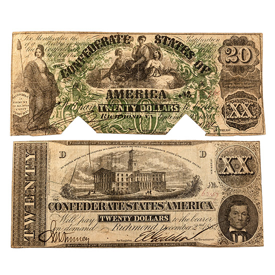 Confederate States of America. Group of Two [2] Twenty Dollars.
