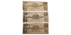 Confederate States of America. Group of Three [3] Five Dollars T36.