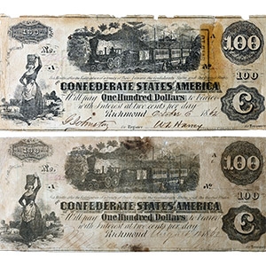 Confederate States of America. Group of Two [2] One Hundred Dollars T39.