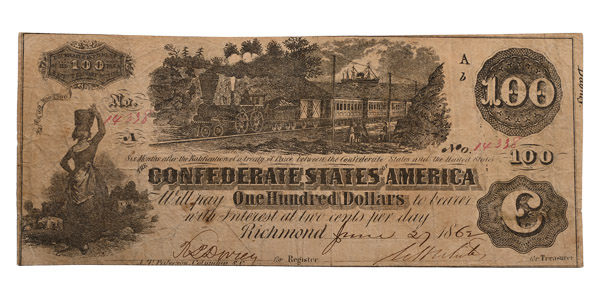 Confederate States of America, One Hundred Dollars T39.