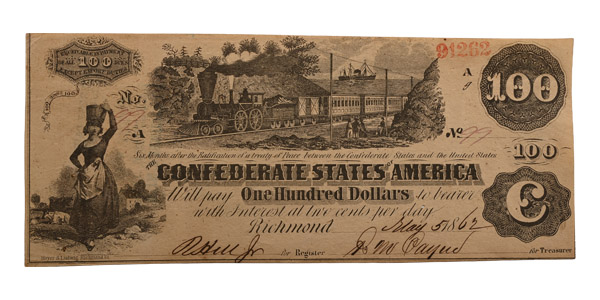 Confederate States of America, One Hundred Dollars T39.
