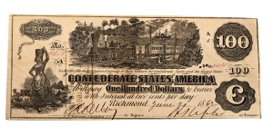 Confederate States of America, One Hundred Dollars T39.