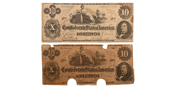 Confederate States of America. Group of Two [2] Ten Dollars T46.