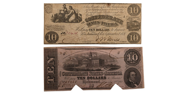 Confederate States of America. Group of Two [2] Ten Dollars T28 & T52.