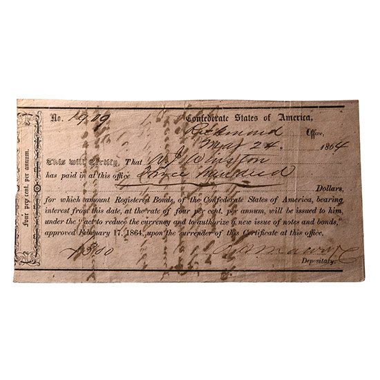Confederate States of America, 300 Dollars Interim Depostory Receipt.