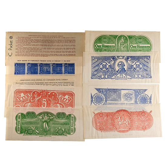 Confederate States of America. Group of Six [6] Uncirculated Chemicograph Backs.