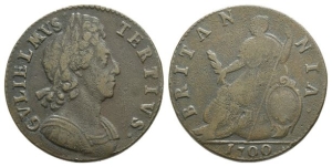 Great Britain. Stuart (Orange), William III CU Halfpenny.