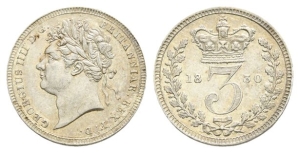 Great Britain. Hanover, George IV AR Maundy Threepence.
