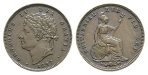 Great Britain. Hanover, George IV CU Third-Farthing.