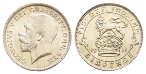 Great Britain. Windsor, George V AR Sixpence.