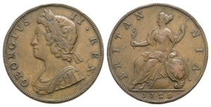 Great Britain. Hanover, George II CU Halfpenny.