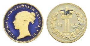 Great Britain. Hanover, Victoria Enamelled and Gilded AR Maundy Penny.